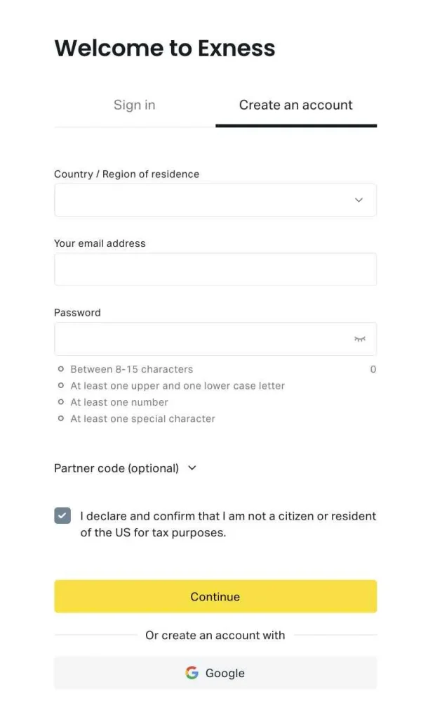 Exness login